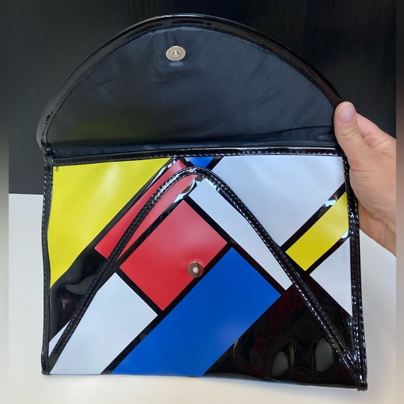 Joseph Ribkoff Geometric Colorblock Clutch oversized envelope yellow blue black - Picture 2 of 4